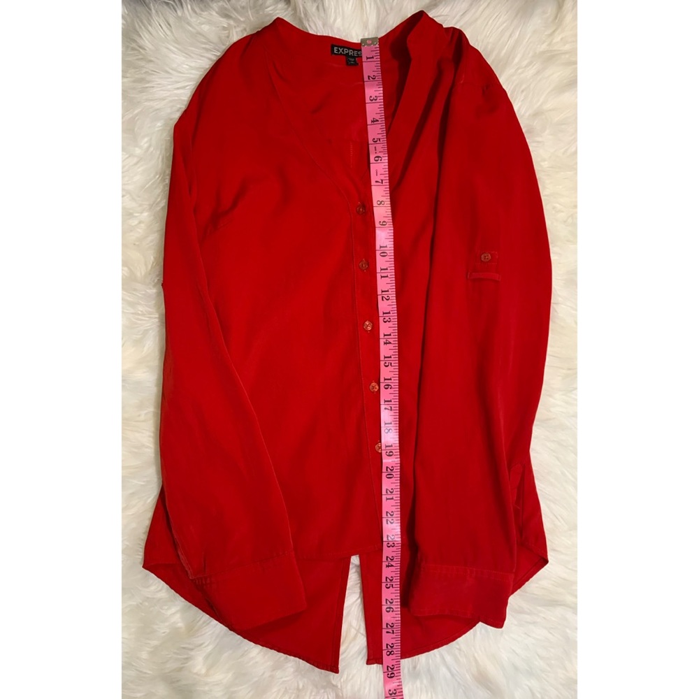 Express Size Small Ruby Red Silky Button Down Blo… - image 7